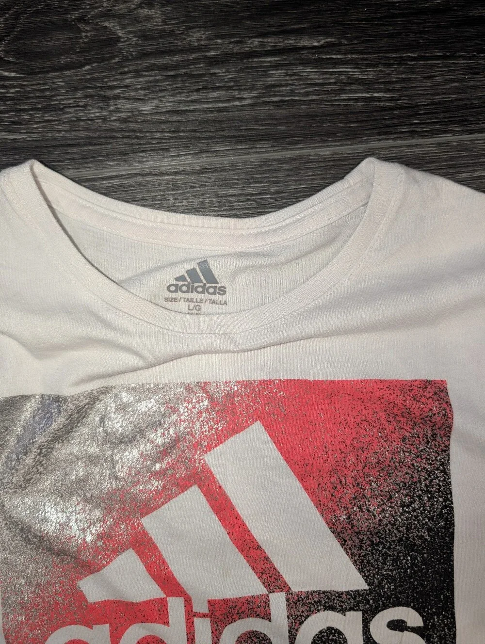 Adidas Kids' White Logo Tee with Pink and Black Graphic